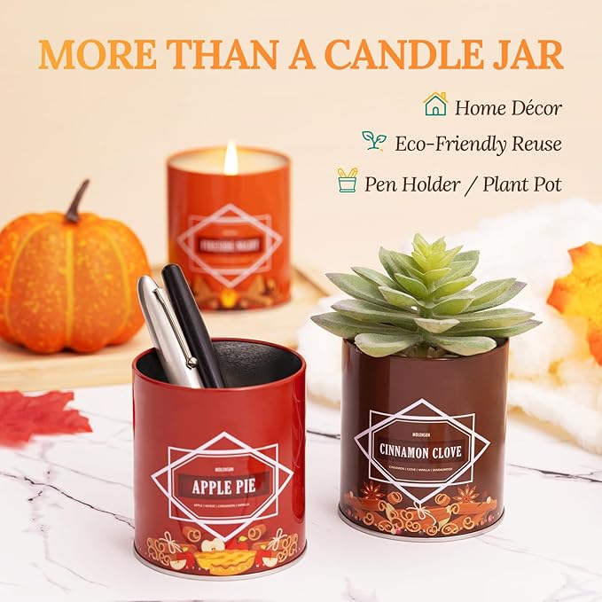 Fall Candles – 54oz (6×9oz) Soy Candles Gift Set with Autumn Scents: Pumpkin Spice, Cinnamon Clove, Apple Pie, Fireside Night, Hot Cocoa, Hello Fall – Gifts for Women & Men, Autumn Home Decor