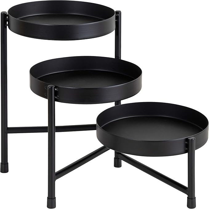 Kate and Laurel Finn Modern Tri-Level Metal Plant Stand, 7.25 x 7.25 x 10, Black, Indoor Multi-Tiered Plant Stand for Tabletop