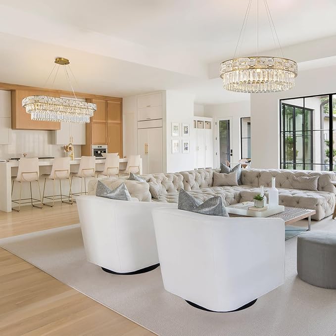 Crystal Chandeliers, 23" 8-Light Round Chandelier for Living Room, Modern Chandelier for Bedroom, Foyer Chandeliers for Entryway, Dining Room Lighting Fixture Hanging Lights