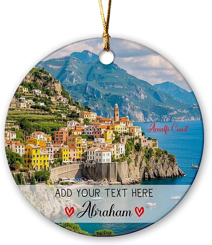 Amalfi Coast Italy Ceramic Christmas Ornament 2025, Personalized Amalfi Cityscape On The Mediterranean Xmas Ornament, Custom Text/Name Italy Trip Memories Ornaments, European Vacation Xmas Tree Decor