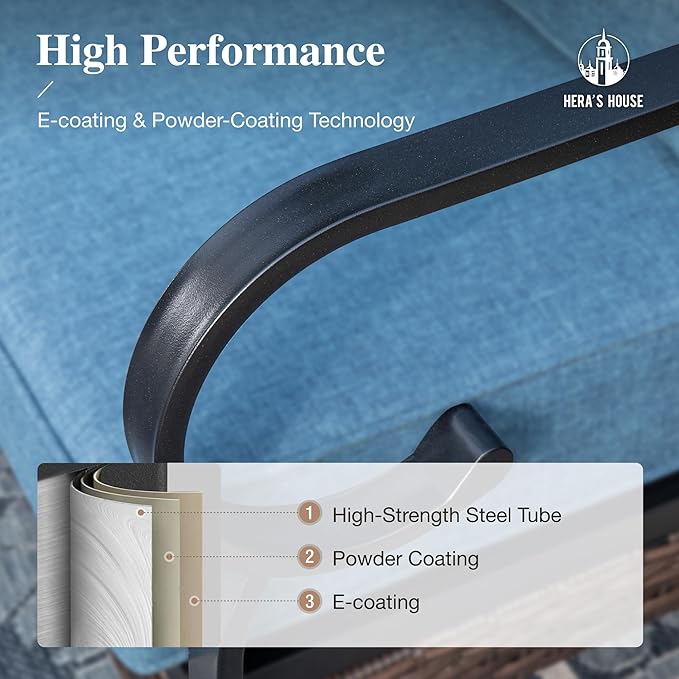 HERA'S HOUSE 4 Piece Patio Furniture Set with 56" Fire Pit Table, 2 x Swivel Cushioned Chair, 1 x 3-Seat Sofa, 5-Seats Outdoor Conversation Set for Lawn Garden Deck, Navy Blue