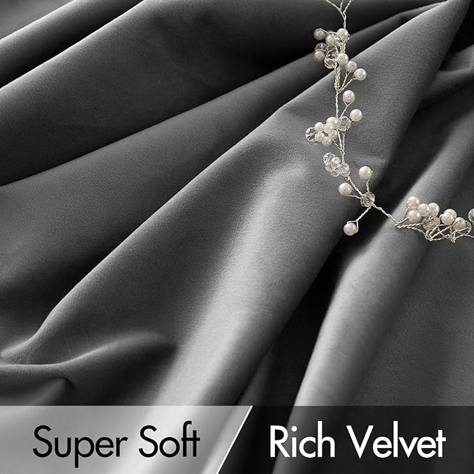 MIULEE Grey Velvet Curtains 108 inches Long 2 Panels - Luxury Pinch Pleated Room Darkening Window Drapes for Bedroom Living Room Thermal Insulated Super Soft Blackout, Back Tab Rod Pocket Gray