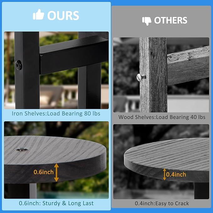 3 Tier Wood Plant Stand Indoor, Metal Iron Tiered Plant Stands Corner Plant Holder Flower Shelf Display Rack For Living Room Balcony Garden Patio (Black)