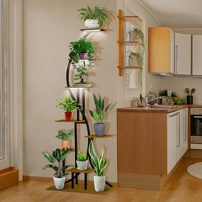 Plant Stand indoor with Grow Lights, 8 Tiered 62" Tall Metal Plant Shelf for indoor Plants Multiple, S-Shaped FlowelDisplay Rack for Living Room, Home, Balcony, Patio & Garden