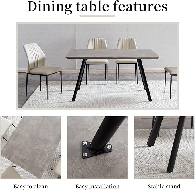 ZckyCine Modern 4-Piece Dining Table Set - Rectangular Wooden Table, 2 Soft Dining Chairs, 1 Leather Bench - Suitable for 4 People