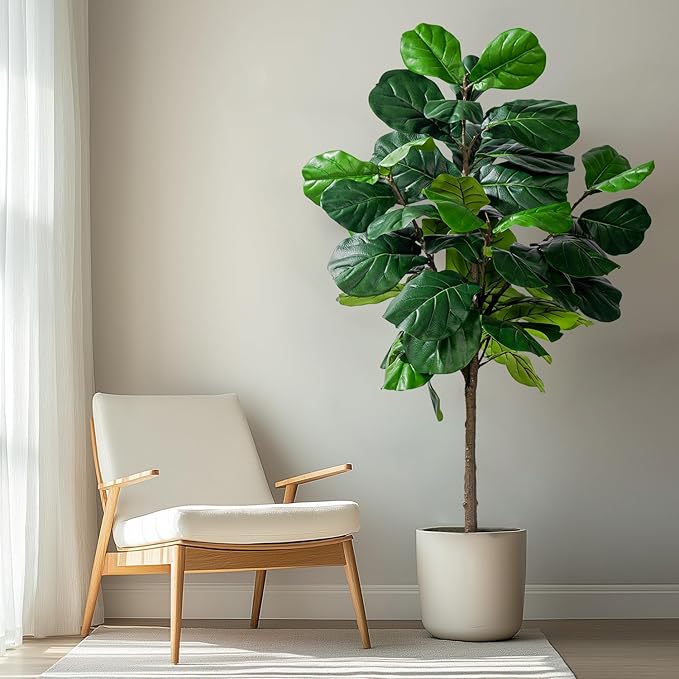Artificial Fiddle Leaf Tree-6ft Faux Plant Fake Ficus Lyrata Tree Artificial Fig Silk Trees with Pot Floor Plants for Home Living Room Decor Indoor（No Planter