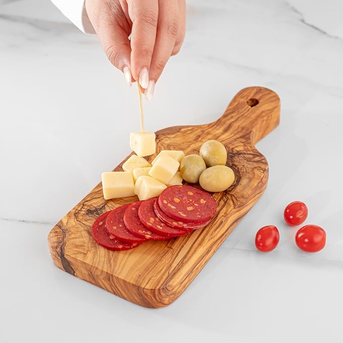 Olive Wood Cutting Board - 23cm (9.05") Handmade Mediterranean Olivewood Chopping Board with Hanging Hole - Durable Eco-Friendly Kitchen Board with Natural Beeswax Finish