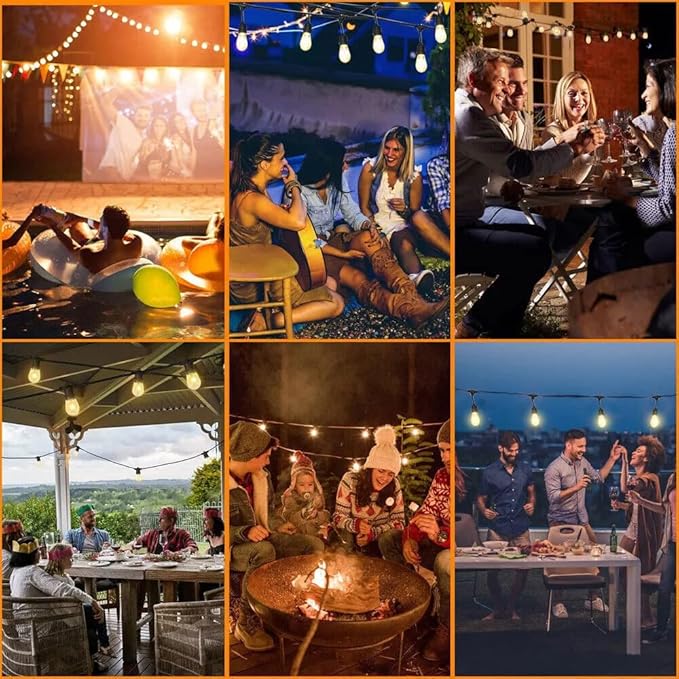 S14 LED Outdoor String Lights with Remote Control 48FT with Edison Vintage Shatterproof Bulbs and Weatherproof Lights for Balcony, Patio, Porch, Backyard (48FT 15LED w/Remote)