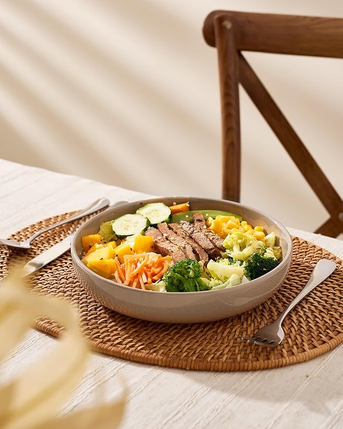 famiware Milkyway 33 oz Bowl Set, Pasta Bowls Set of 6, Salad Bowls Perfect for Your Friend for Housewarming, Thanksgiving, Christmas, Cinnamon Brown