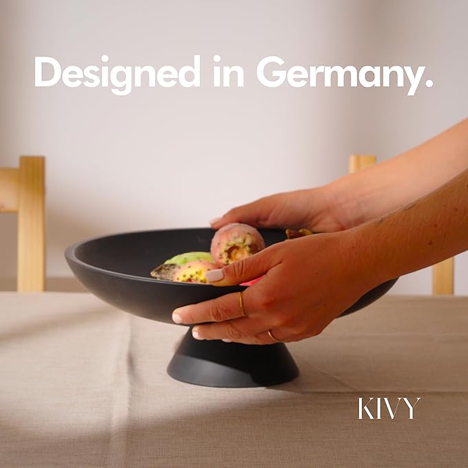 KIVY Concrete Fruit Bowl for Kitchen Counter - Large Decorative Bowl for Home Decor - Black Pedestal Bowl - Decorative Bowls for Home Decor - Black Kitchen Island Decor