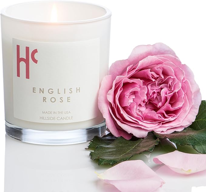 English Rose Single Wick Soy Candles, Luxury Scented Candles for Home - Up to 60 Hour Burn Time, Cruelty-Free Soy Wax Blend - Floral Rose & Jasmine Fragrance (9 oz)