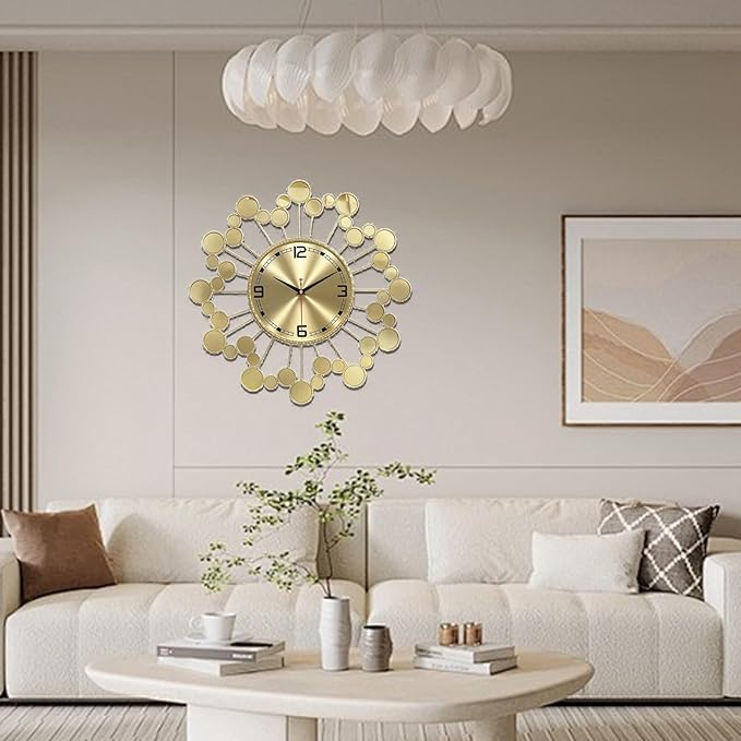 Wall Clock 22.8 Inch - Large Gold Sunburst Clock Non-Ticking Battery Operated, Starburst Round Wall Watch for Living Room Bedroom Kitchen Office, Home Decorations