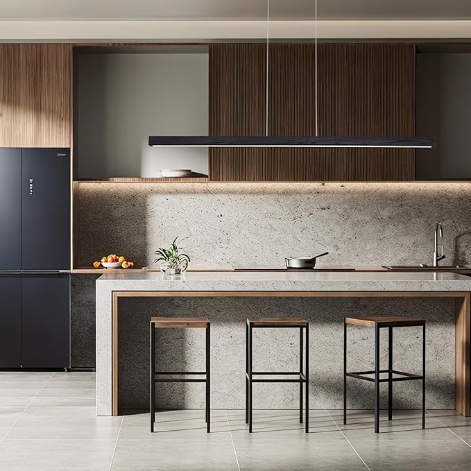 39 Inch LED Linear Pendant Light Black Wood LED Kitchen Island Lighting Dimmable Ceiling Hanging Chandeliers for Dining Room Living Room Bar Pool Table 24W Modern Farmhouse Fixture Black