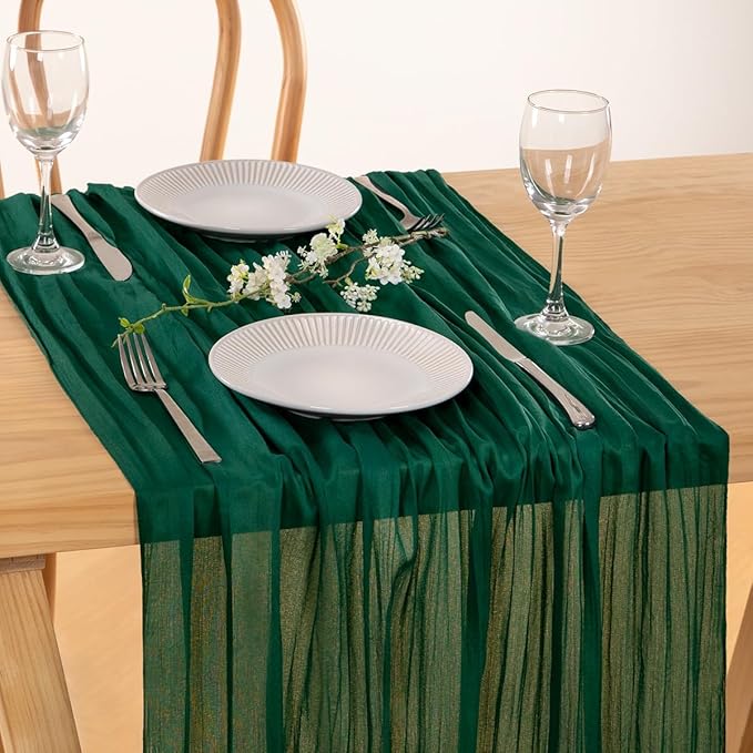 MLMC Emerald Green Cheesecloth Table Runner Boho Dark Green Cheese Cloth Table Runner 13.3ft Sheer Gauze Cheesecloth Fall Table Decorations for Home Party Christmas Fall Decor