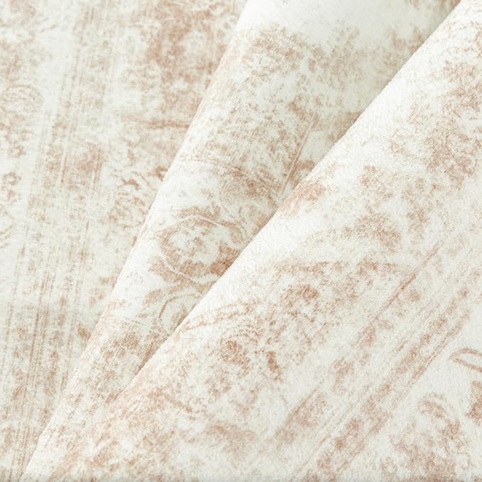 Area Rug 10x14 Cream Washable Living Room Beige Carpet Non Slip Vintage Medallion Indoor Bedroom Beige Carpet Low Pile Soft Retro Distressed Large Rug Home Office Dining Room Playroom