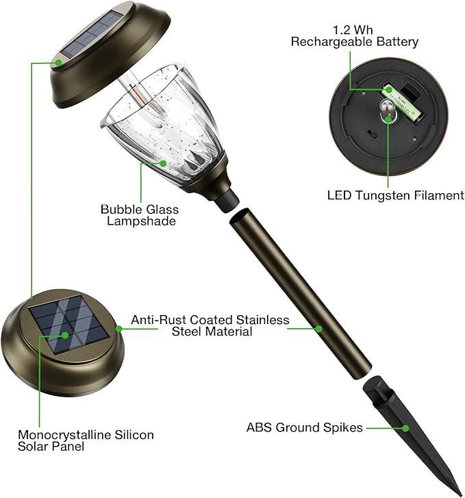 XMCOSY+ Solar Pathway Lights Outdoor, 10/25 LM in 2 Lighting Modes, Glass Stainless Steel Waterproof Outside Solar Powered Garden LED Lights for Yard Lawn Driveway Walkway Landscape Decor(Warm White)