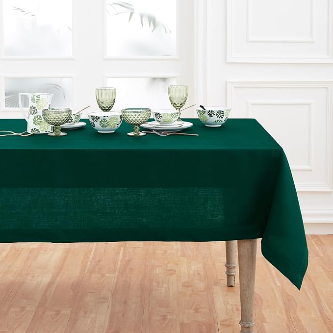 Solino Home Linen Tablecloth for Rectangle Tables 60 x 108 Inch - 100% Pure Linen Rainforest Green Table Cloth - Fete, Machine Washable Cloth Tablecloth for Fall, Thanksgiving, Christmas, Holiday
