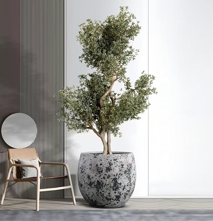 Craft flowerpots 18"+13"+9" Dia Round Concrete Planter Set of 3 Large Outdoor/Indoor Planter Pots Containers with Drainage Holes and Rubber Plug for Home Garden (White, Large)