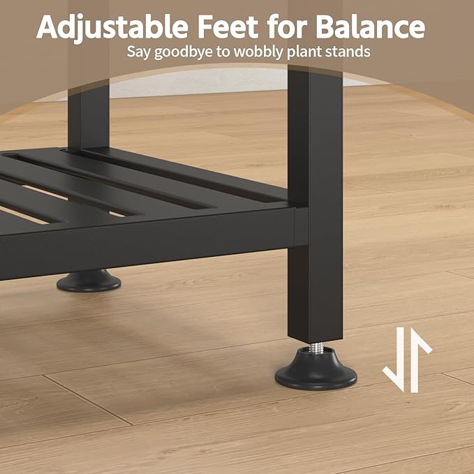 LASZOLA 3 Tier Black Metal Plant Stand Indoor Outdoor for Large Planter, Modern Heavy Duty Tall Rack for Corner House Bathroom Patio Floor, Iron Flower Shelf Holder for Orchid Fern