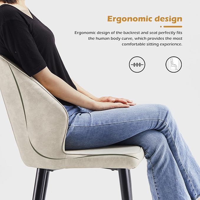 CLIPOP Faux Leather Dining Chairs Set of 2, Mid Century Modern Kitchen Chair, Upholstered Seat Leisure Side Chair with Backrests, Metal Legs for Living Room, Lounge, Guest Room, Cream