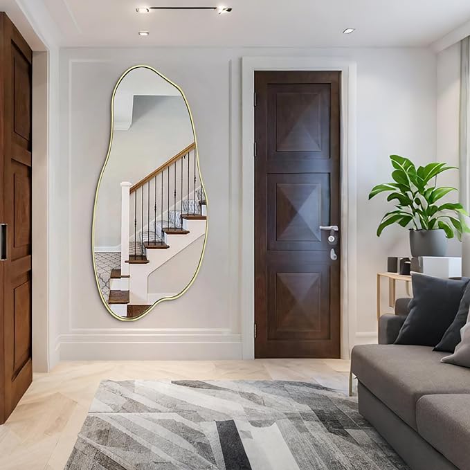 Large Irregular Mirror, 51.1"x25.59" Asymmetrical Mirrors, Abstract Wall Mirror Decorative, Gold Wavy Shaped Mirrors for Living Room Bathroom Bedroom Hallway Entryway Fireplace