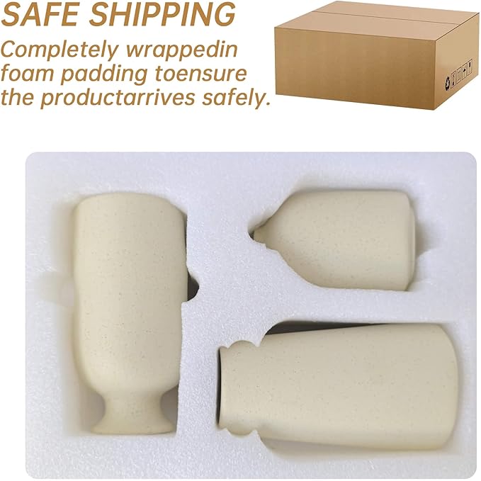 Beige Ceramic Vases Set of 3 for Pampas Grass & Dried Flowers, Creative Modern Boho Farmhouse Décor, Small Ceramic Vase for Shelf, Desk, Bookshelf and Entryway