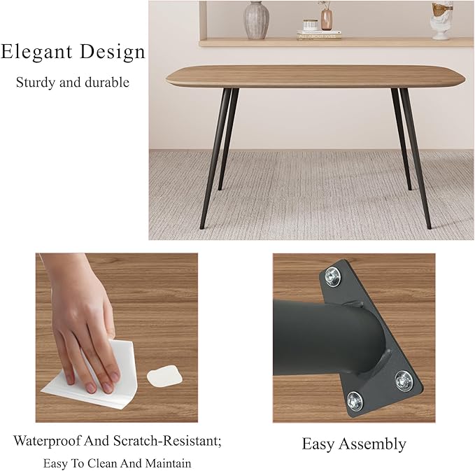 55.1' Kitchen Table,Kitchen & Dining Room Tables, Dinner Table for 4-6,MDF Wood Dining Table with Metal Legs for Living Room & Dining Room (Walnut Color Table, 55.1")