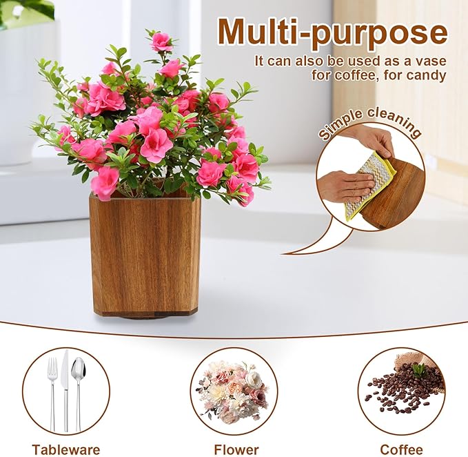 1Pc Wood Utensil Holder 360° Rotating Acacia Utensil Crock Multipurpose Cooking Spoon Spatula Organizer Kitchen Tool Storage for Countertop