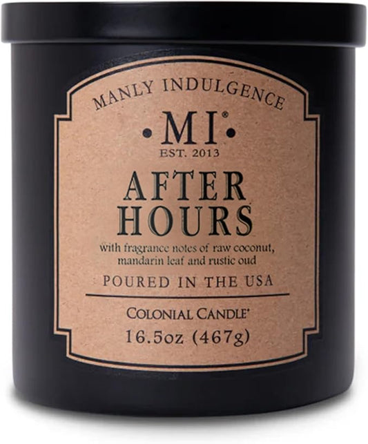 Manly Indulgence After Hours Scented Candles for Men, 16.5 oz Single Wick, Premium Soy Blend Wax, 60H Burn, Candles for Home Scented – Made in The USA