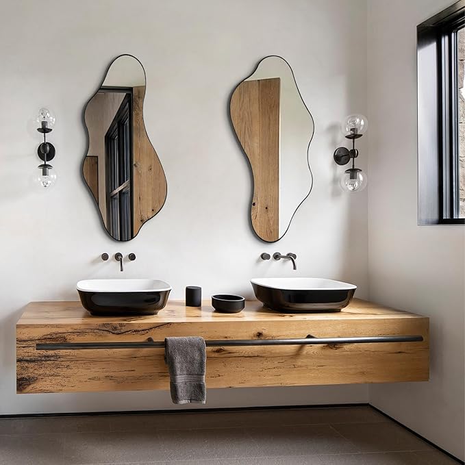 Irregular Mirror, Asymmetrical Wall Mirrors, 40"x18" Wavy Shaped Mirror with Metal Frame, Modern Decorative Abstract Mirrors for Living Room Bathroom Bedroom Hallway Entryway Fireplace