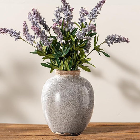 Ceramic Vintage Vase, Flower Rustic Vase Decorative Chinoiserie Decor Rustic Farmhouse Retro Floral Vases for Table Bookshelf Mantel Kitchen Living Room Office - 7.8inch Gray