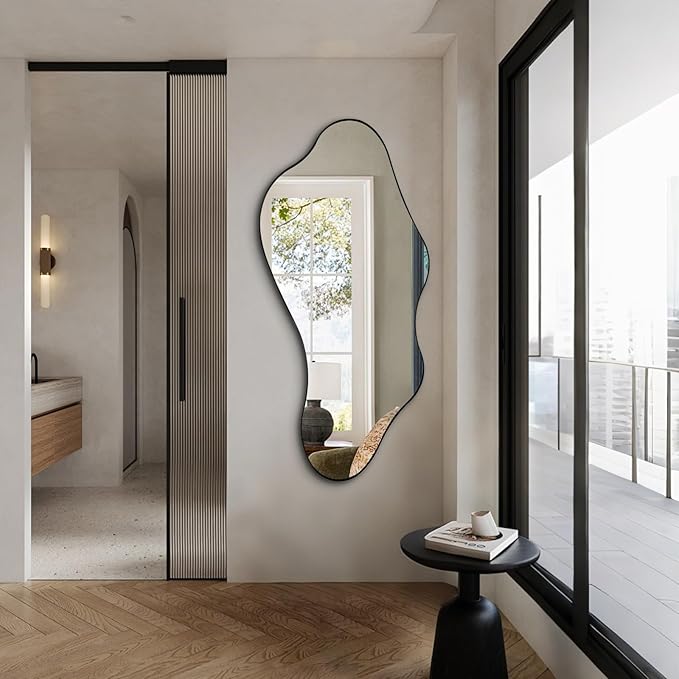 Large Irregular Mirror, Asymmetrical Wall Mirrors Decorative, 55"x25.6" Wavy Shaped Mirror with Metal Frame, Abstract Full Length Mirrors for Living Room Bathroom Bedroom Hallway Entryway