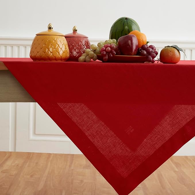 Solino Home Linen Red Square Tablecloth 52 x 52 Inch - 100% Pure Linen Table Throw - Fete, Machine Washable Table Cloth for Christmas, Holiday