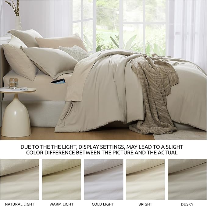 WRENSONGE Full Size Comforter Sets- 7 Pieces Soft Light Oatmeal Bed in a Bag with Fitted Sheet, Flat Sheet, 2 Pillow Shams, 2 Pillowcases, Warm Bedding Sets for All Season