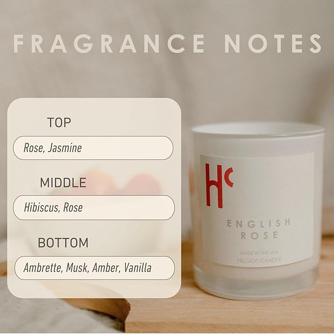 English Rose Single Wick Soy Candles, Luxury Scented Candles for Home - Up to 60 Hour Burn Time, Cruelty-Free Soy Wax Blend - Floral Rose & Jasmine Fragrance (9 oz)