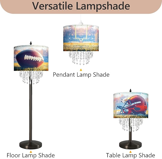 Star Vision American Football & Helmet Drum Fabric Lampshade with Acrylic Beaded Droplets, Sport Theme Light Shade for Pendant, Table, Wall & Floor Lamps, Sports Bar Decor, Man Cave Lighting