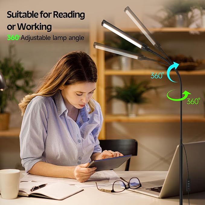 LED Floor Lamp, Reading Lamps Adjustable Stepless Colors & Brightness Gooseneck Standing Lamp, Nail Tech Lamp, Lash Light for Eyelash