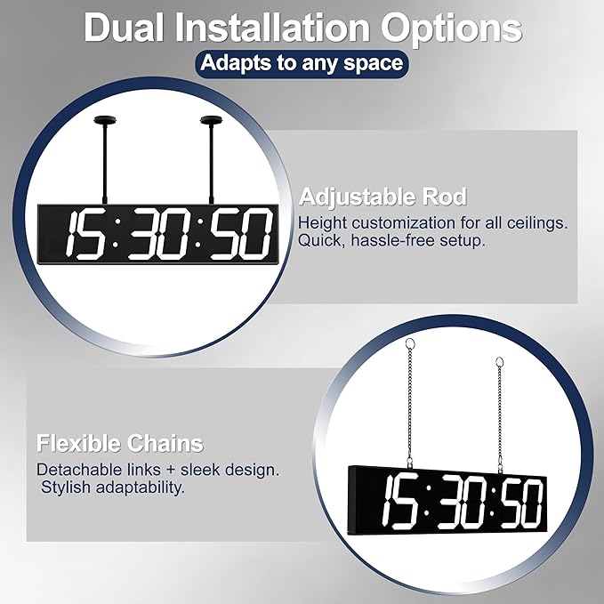 Digital Clock Large Display 28" with Remote Control,Double-Sided Clock, Suspended Design for Hospitals, Factories, Airports.