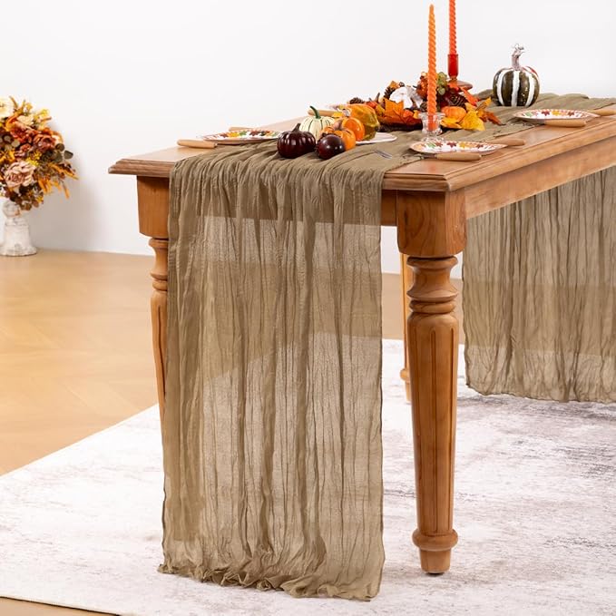 Nude Cheesecloth Table Runner 6 Pack Fall Table Runners Boho Gauze 120 Inches Coffee Cheese Cloth Fall Table Decorations for Thanksgiving Wedding Bridal Baby Shower Tea Party Decor