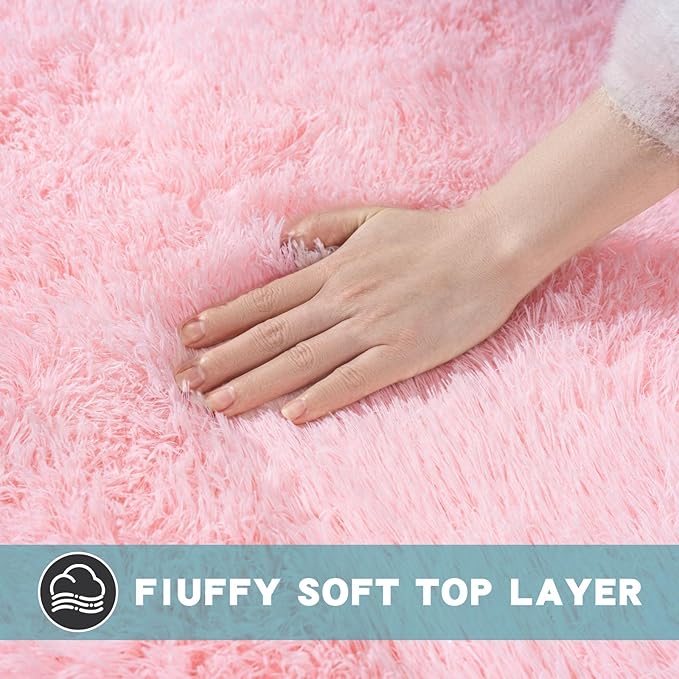 Pink Area Rugs for Living Room, 6x9 Fluffy Shaggy Rug Soft Carpets, Rugs for Bedroom Nursery Kids Room Dorm Home Decor Aesthetic