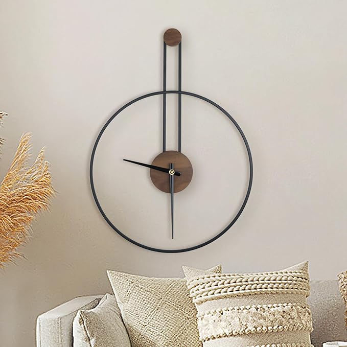Modern Wall Clock Large Wall Clocks with Walnut Dial Silent Non-Ticking for Living Room Home Decor Bedroom Kitchen Office 17.8''× 24.4'' (Black, Medium)