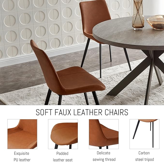 47" Round Dining Table Set, Mid Century Modern Round Dining Table for 4-6 Person, Steel Legs, Leisure Coffee Table for Kitchen Dining Room, Save Space