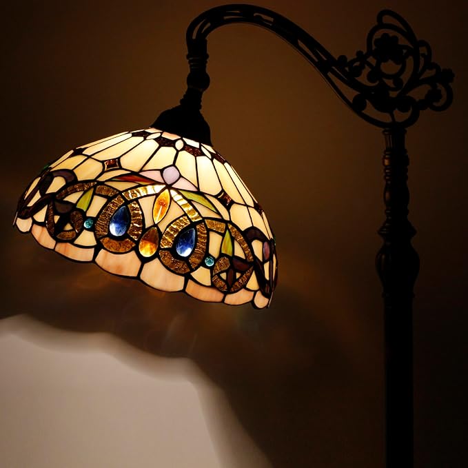 WERFACTORY Tiffany Floor Lamp Stained Glass Serenity Victorian Arched Lamp 12X18X64 Inches Gooseneck Adjustable Corner Standing Reading Light Decor Bedroom Living Room S021 Series