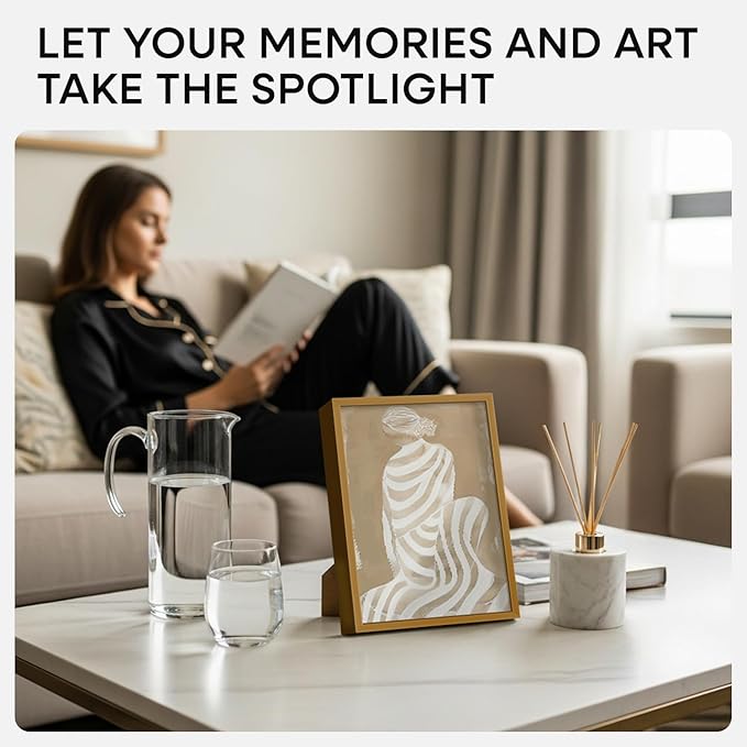 Homeforia 8.5x11 Picture Frame Bronze, High End Metal Brass Frame 8.5 x 11 with Mat 6 by 8 Photo, 11x8.5 Frames Matted to 6x8 Print, 8.5by11 Wall or Tabletop Frames, Tempered Glass, Wall Kit, Set of 3