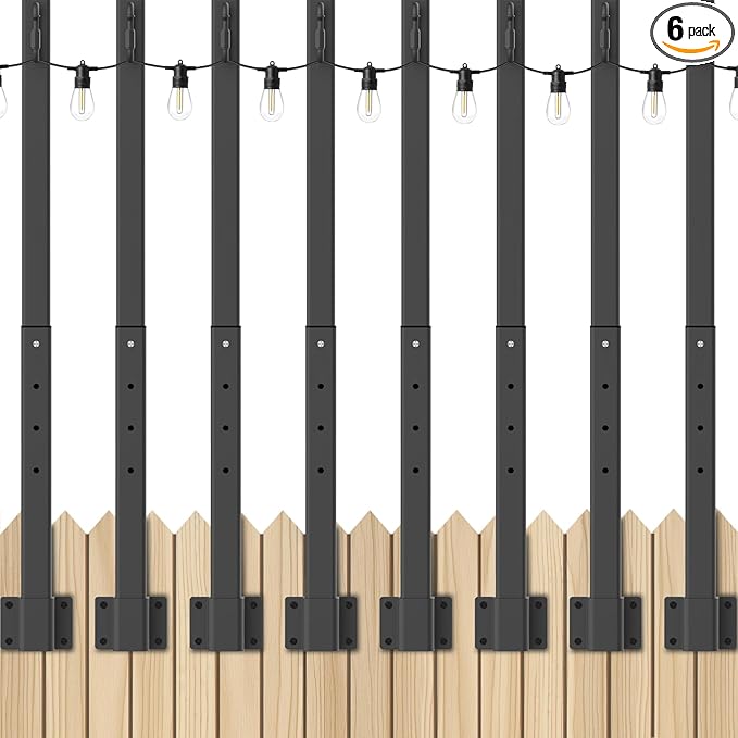 8 Pack 2.8Ft String Light Poles,Light Poles for Outside Lights,Outdoor with Fence Brackets Hanging Lights,Metal Stand Deck Patio Backyard