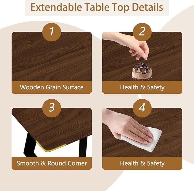 ZckyCine 63"-79" Extendable Dining Table Set for 6, Modern Walnut Color Table with 6 Brown Chairs, Retractable Wood Table and Chair Set for Kitchen and Dining Room