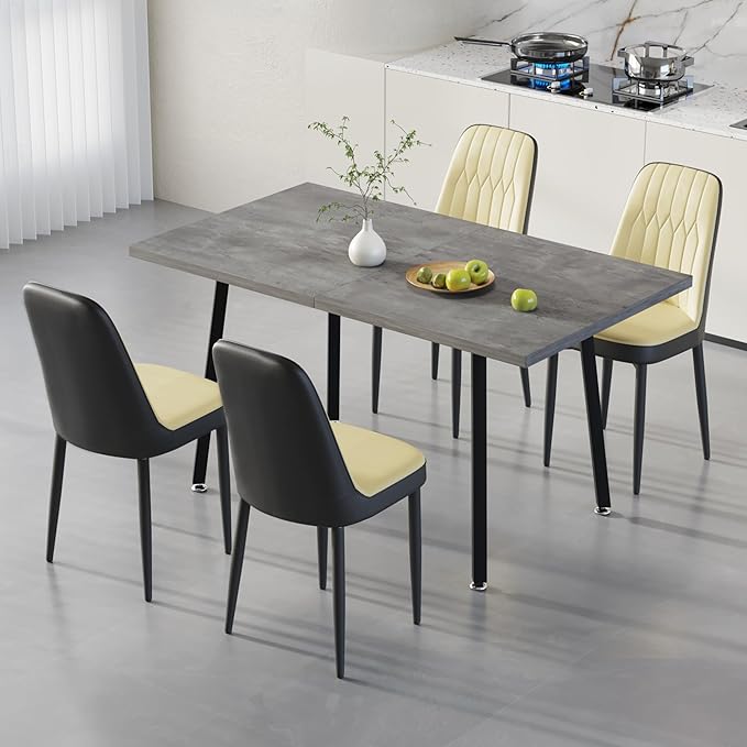 5 Piece Dining Table Set for 4-6,55-71" Extendable Dining Table Set with 4 Upholstered Chairs,Rectangle Kitchen Table Set for Small Space,Dining Room and Office,Grey