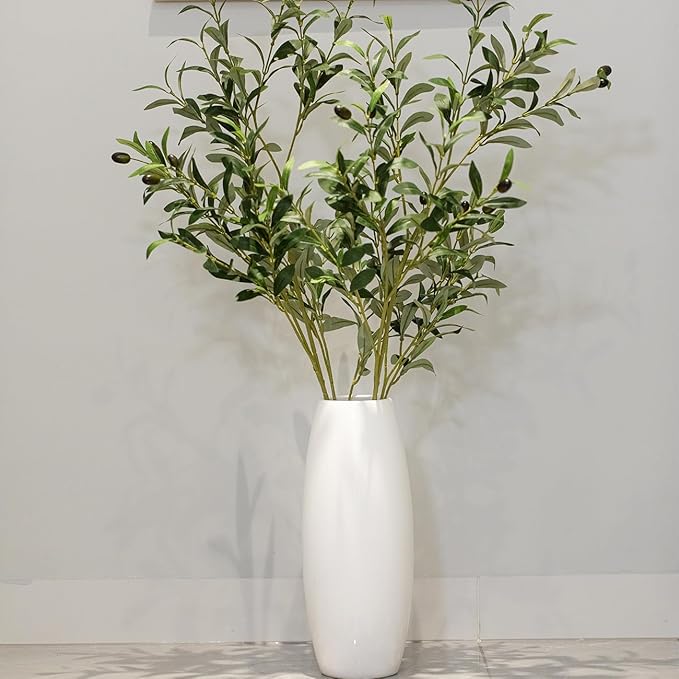 39 Inch Artificial Olive Branch Greenery Stems Fake Plants with 222 Leaves for Vase Faux Olive Branches Home Decor Indoor 2PCS