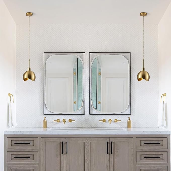 KCO Lighting Small Gold Pendant Light Dome Pendant Lights Kitchen Island Set of 2 Farmhouse Barn Pendant Lighting Antique Brass Pendant Light 2 Pack Industrial Dining Room Light Fixture