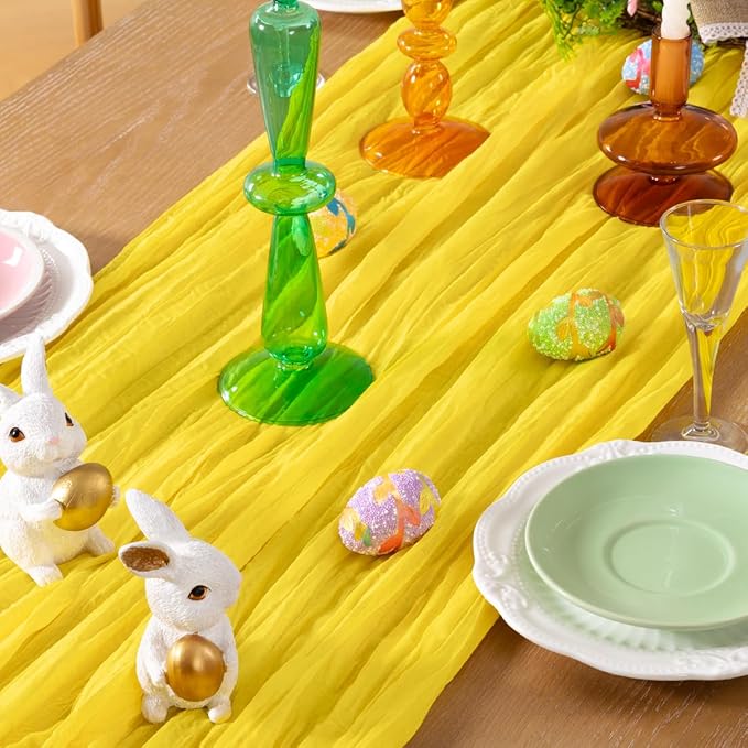 Lemon Yellow Cheesecloth Table Runner 10 Pack Fall Table Runners Boho Gauze 120 Inches Yellow Cheese Cloth Fall Table Decorations for Thanksgiving Wedding Bridal Baby Shower Parties Decor